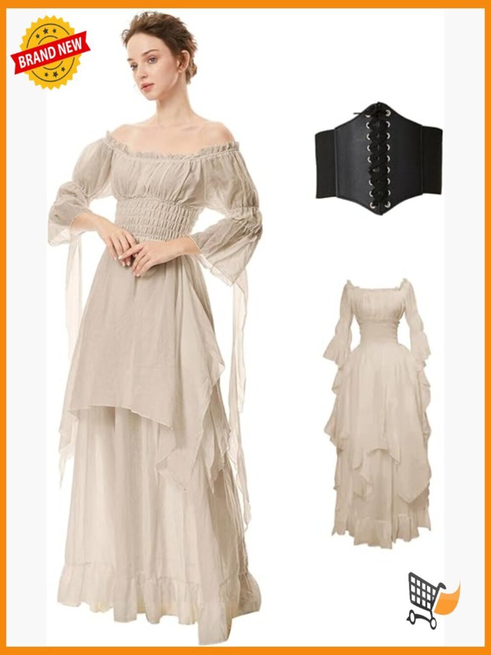 Victorian Off Shoulder Dress Renaissance Faire Costume Chemise